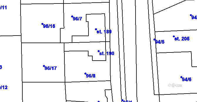 Parcela st. 190 v KÚ Hořátev, Katastrální mapa