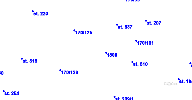 Parcela st. 208 v KÚ Hořátev, Katastrální mapa