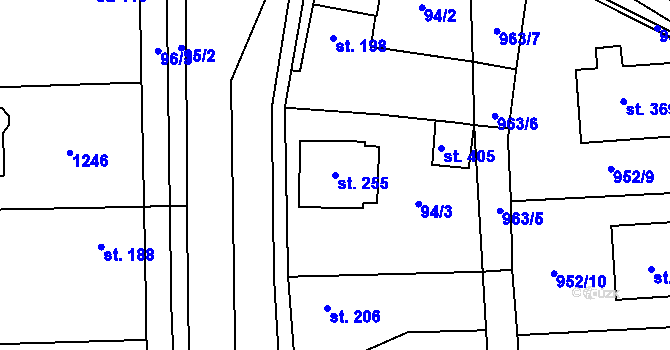 Parcela st. 255 v KÚ Hořátev, Katastrální mapa