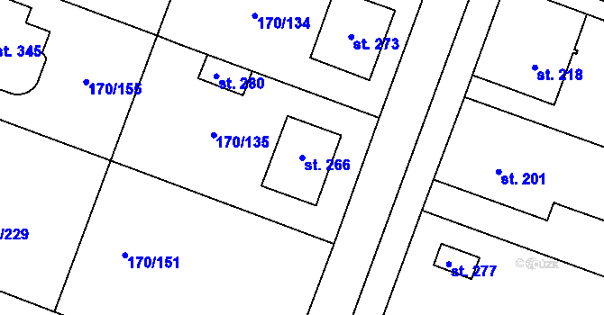 Parcela st. 266 v KÚ Hořátev, Katastrální mapa