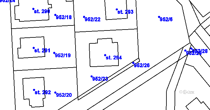 Parcela st. 294 v KÚ Hořátev, Katastrální mapa