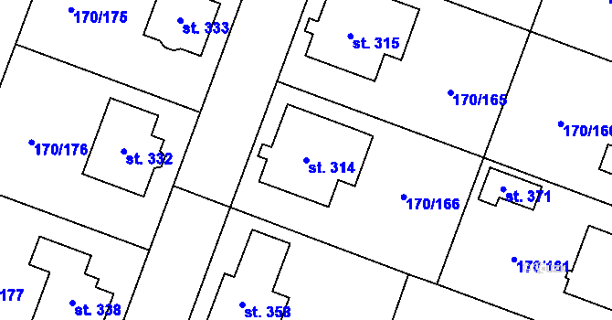 Parcela st. 314 v KÚ Hořátev, Katastrální mapa