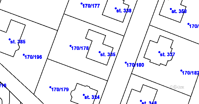 Parcela st. 335 v KÚ Hořátev, Katastrální mapa