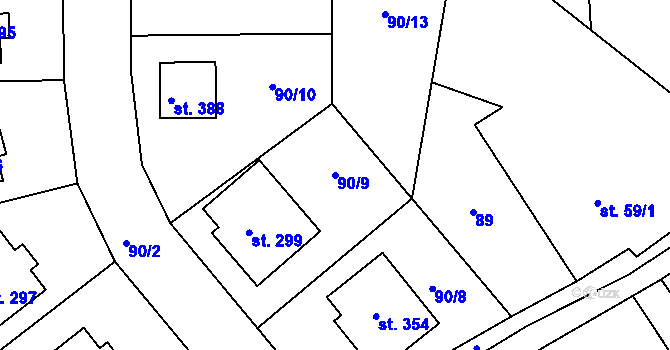 Parcela st. 90/9 v KÚ Hořátev, Katastrální mapa