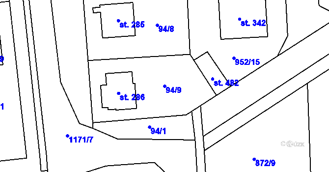 Parcela st. 94/9 v KÚ Hořátev, Katastrální mapa