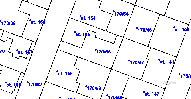 Parcela st. 170/65 v KÚ Hořátev, Katastrální mapa