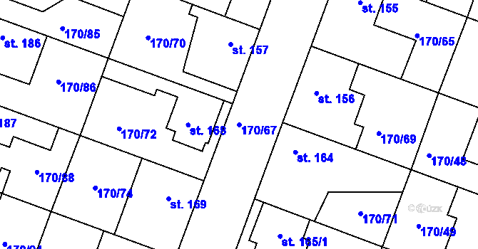 Parcela st. 170/67 v KÚ Hořátev, Katastrální mapa
