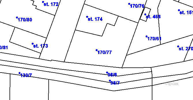 Parcela st. 170/77 v KÚ Hořátev, Katastrální mapa