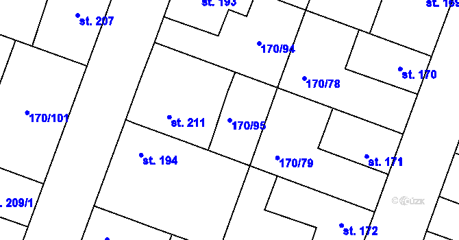 Parcela st. 170/95 v KÚ Hořátev, Katastrální mapa