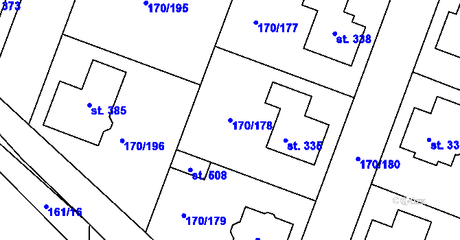 Parcela st. 170/178 v KÚ Hořátev, Katastrální mapa