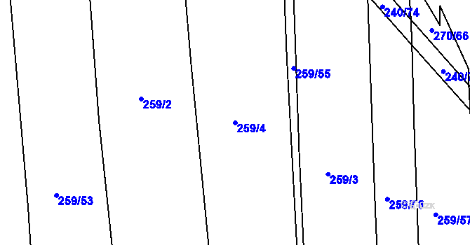 Parcela st. 259/4 v KÚ Hořátev, Katastrální mapa