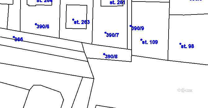 Parcela st. 390/8 v KÚ Hořátev, Katastrální mapa