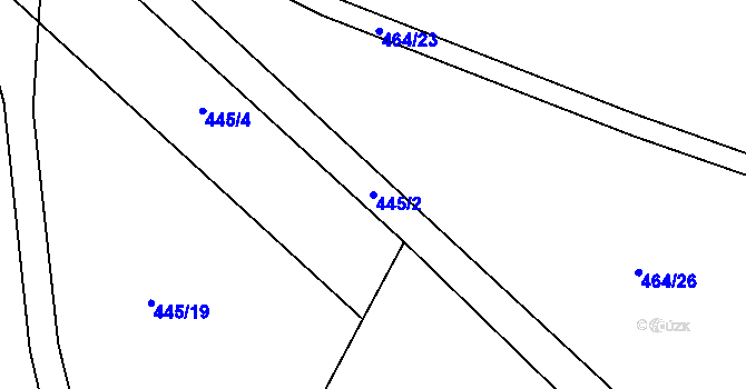 Parcela st. 445/2 v KÚ Hořátev, Katastrální mapa