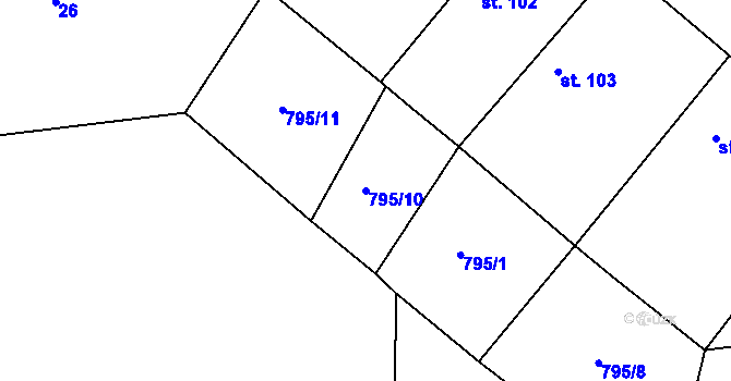 Parcela st. 795/10 v KÚ Hořátev, Katastrální mapa