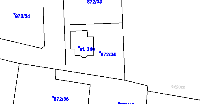 Parcela st. 872/34 v KÚ Hořátev, Katastrální mapa