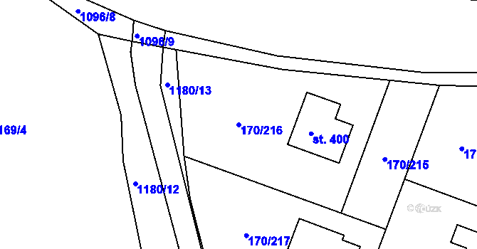 Parcela st. 170/216 v KÚ Hořátev, Katastrální mapa