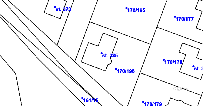Parcela st. 385 v KÚ Hořátev, Katastrální mapa