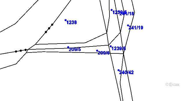 Parcela st. 209/6 v KÚ Hořátev, Katastrální mapa