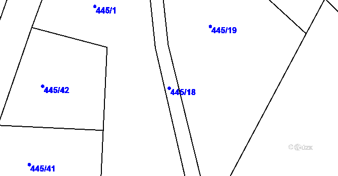 Parcela st. 445/18 v KÚ Hořátev, Katastrální mapa