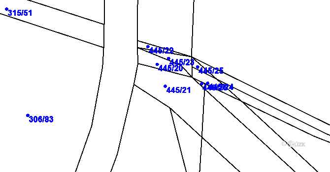 Parcela st. 445/21 v KÚ Hořátev, Katastrální mapa