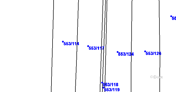 Parcela st. 553/117 v KÚ Hořátev, Katastrální mapa