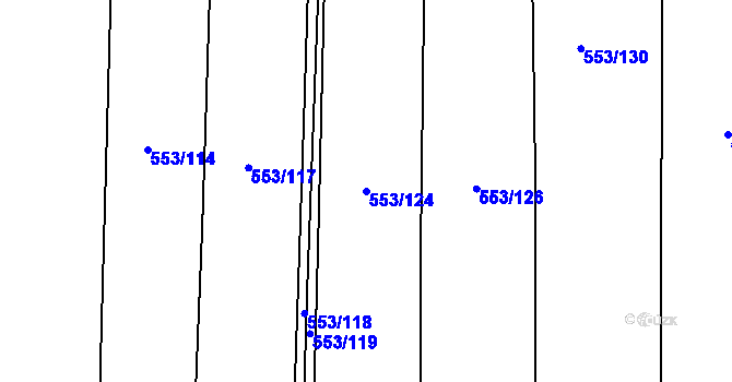 Parcela st. 553/124 v KÚ Hořátev, Katastrální mapa