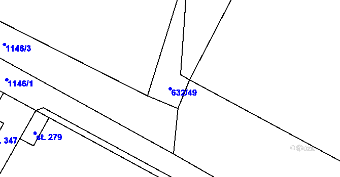 Parcela st. 632/49 v KÚ Hořátev, Katastrální mapa