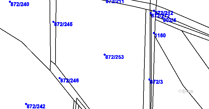 Parcela st. 872/253 v KÚ Hořátev, Katastrální mapa