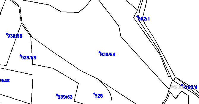 Parcela st. 939/64 v KÚ Hořátev, Katastrální mapa