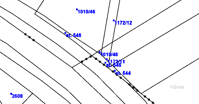 Parcela st. 1010/48 v KÚ Hořátev, Katastrální mapa