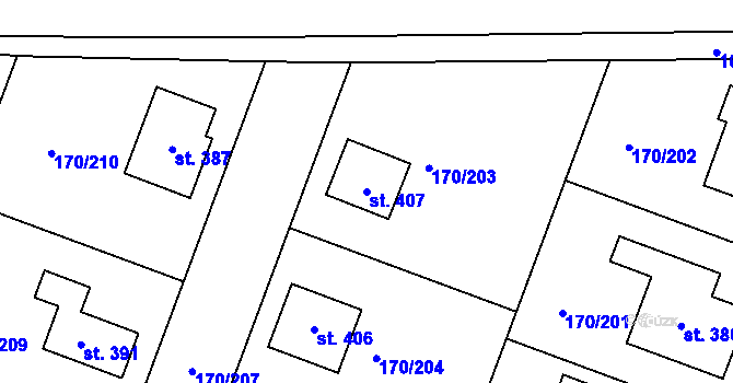 Parcela st. 407 v KÚ Hořátev, Katastrální mapa