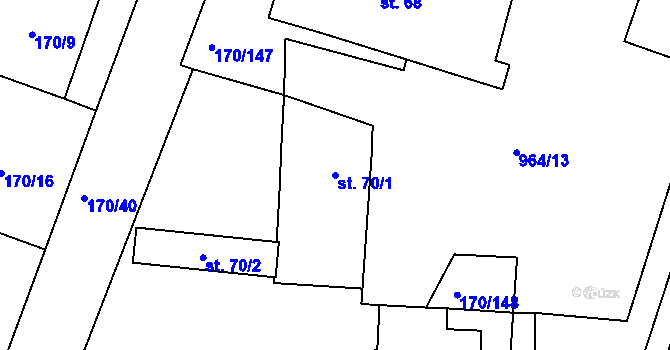 Parcela st. 70/1 v KÚ Hořátev, Katastrální mapa