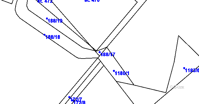 Parcela st. 188/17 v KÚ Hořátev, Katastrální mapa