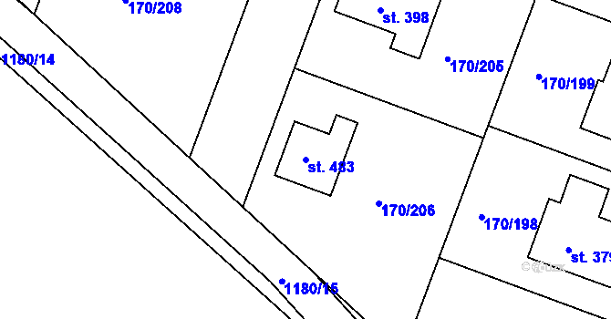 Parcela st. 483 v KÚ Hořátev, Katastrální mapa
