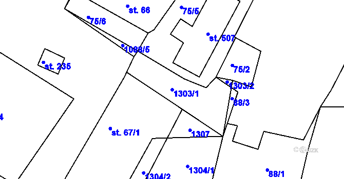 Parcela st. 1303/1 v KÚ Hořátev, Katastrální mapa