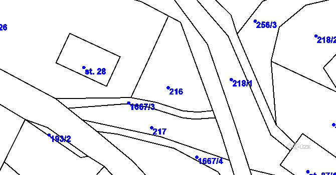 Parcela st. 216 v KÚ Hořejší Kunčice, Katastrální mapa