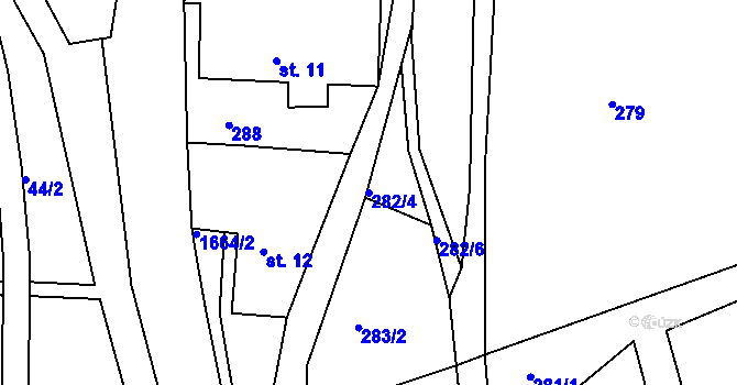 Parcela st. 282/4 v KÚ Hořejší Kunčice, Katastrální mapa