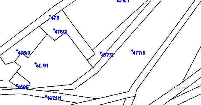 Parcela st. 477/2 v KÚ Hořejší Kunčice, Katastrální mapa