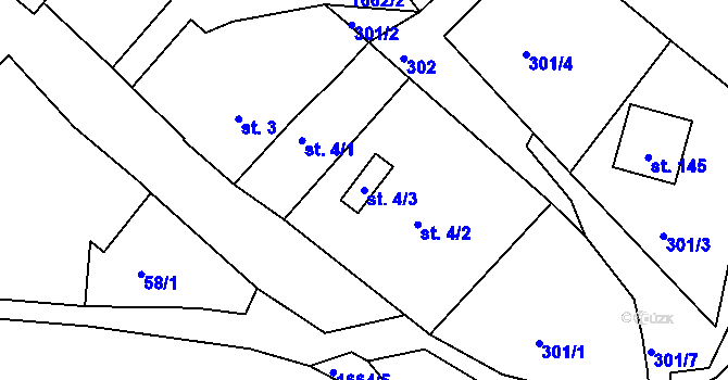Parcela st. 4/3 v KÚ Hořejší Kunčice, Katastrální mapa