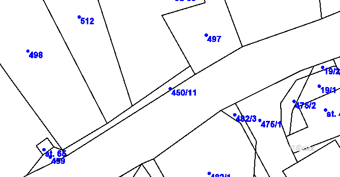 Parcela st. 450/11 v KÚ Březina u Hořepníku, Katastrální mapa