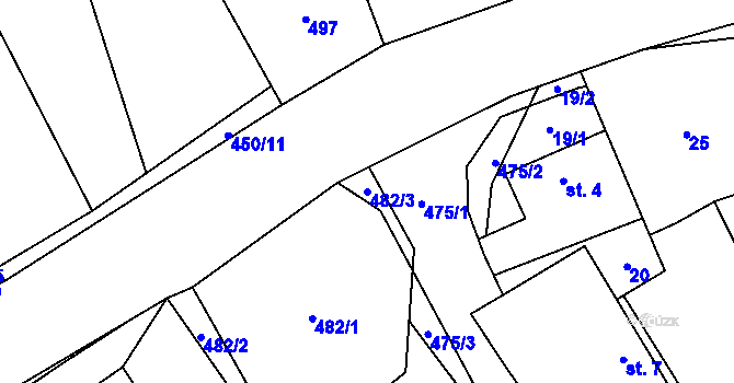 Parcela st. 482/3 v KÚ Březina u Hořepníku, Katastrální mapa