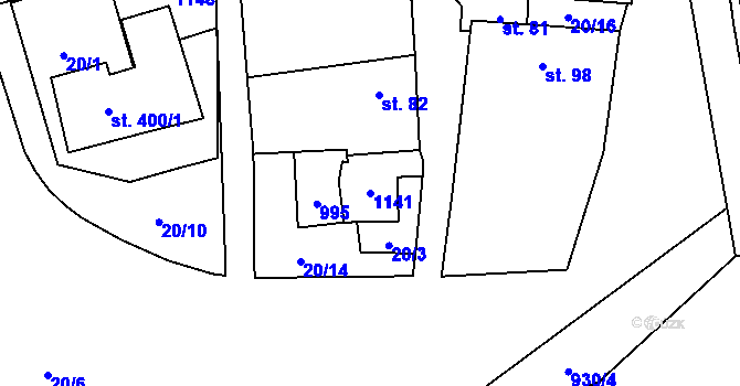 Parcela st. 1141 v KÚ Hořepník, Katastrální mapa