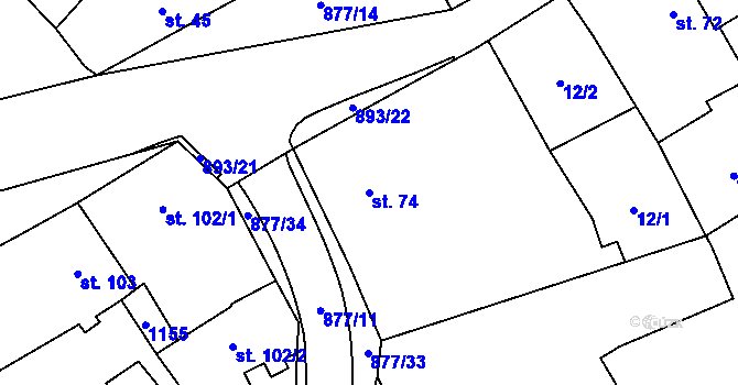 Parcela st. 74 v KÚ Hořepník, Katastrální mapa
