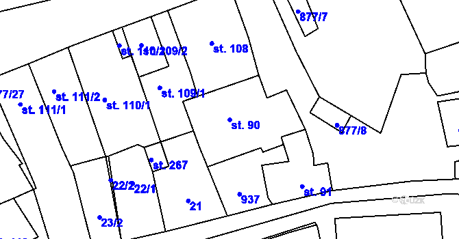 Parcela st. 90 v KÚ Hořepník, Katastrální mapa