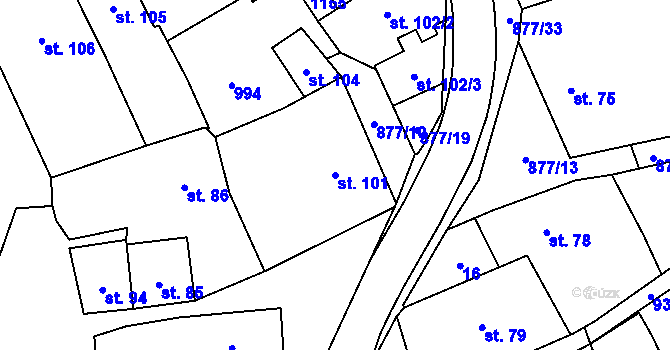 Parcela st. 101 v KÚ Hořepník, Katastrální mapa