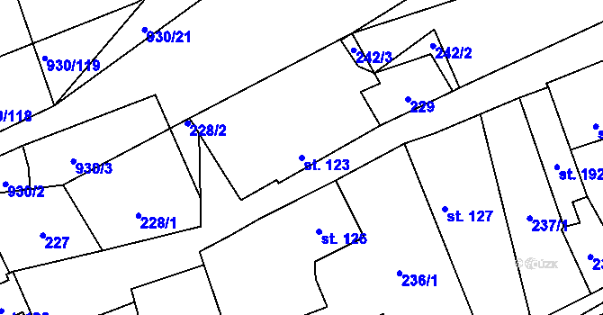 Parcela st. 123 v KÚ Hořepník, Katastrální mapa