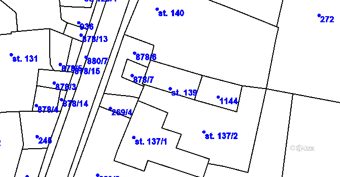 Parcela st. 139 v KÚ Hořepník, Katastrální mapa