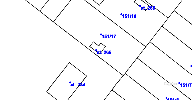 Parcela st. 266 v KÚ Hořepník, Katastrální mapa