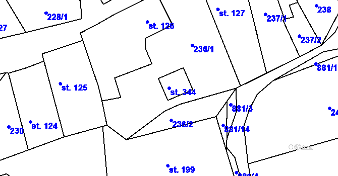 Parcela st. 344 v KÚ Hořepník, Katastrální mapa