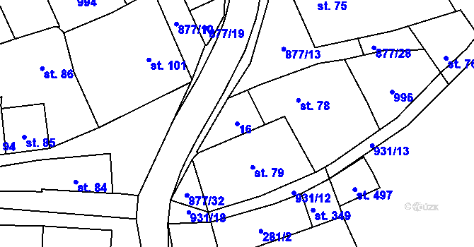 Parcela st. 16 v KÚ Hořepník, Katastrální mapa